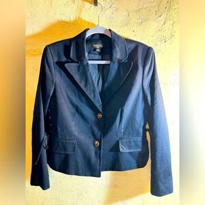 Navy Women's Blazer by Isabella, denim type blazer, unique laced up detail, crop